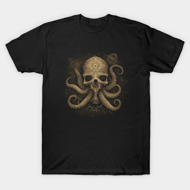 Eldritch Whispers - Vintage Skull Grasp T-Shirt by SzlagRPG